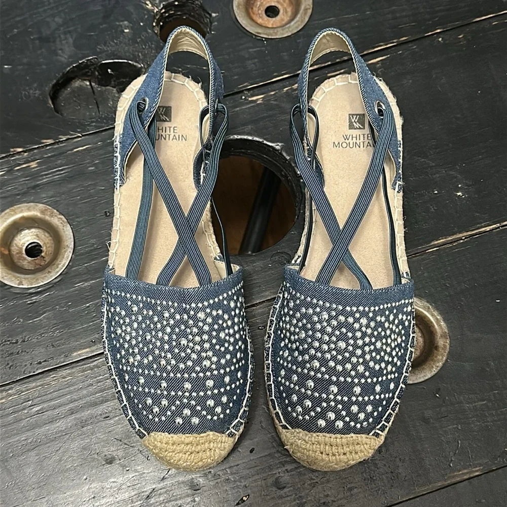 WHITE MOUNTAIN Highland Blue Denim Espadrille Sandals